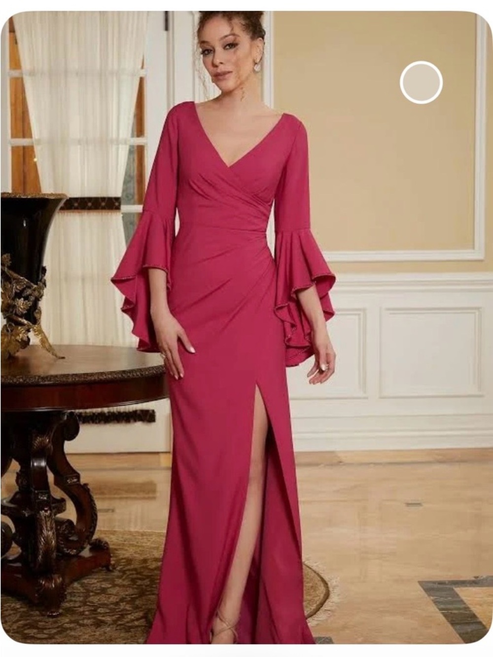 Black V-Neck Evening Gown with Layered Bell Sleeves